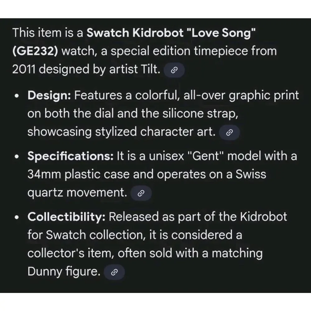 Swatch Kidrobot Love Song  Quartz Great Condition Water Resistant - Picture 6 of 9